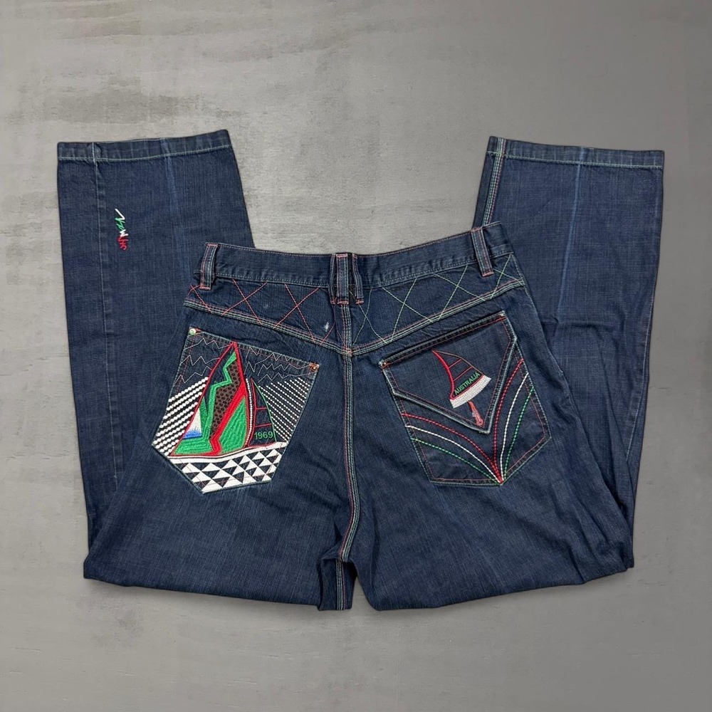 Vintage‎ Coogi Jeans Blue Embroidered Sailboat Australia Multi Color 38 x 31